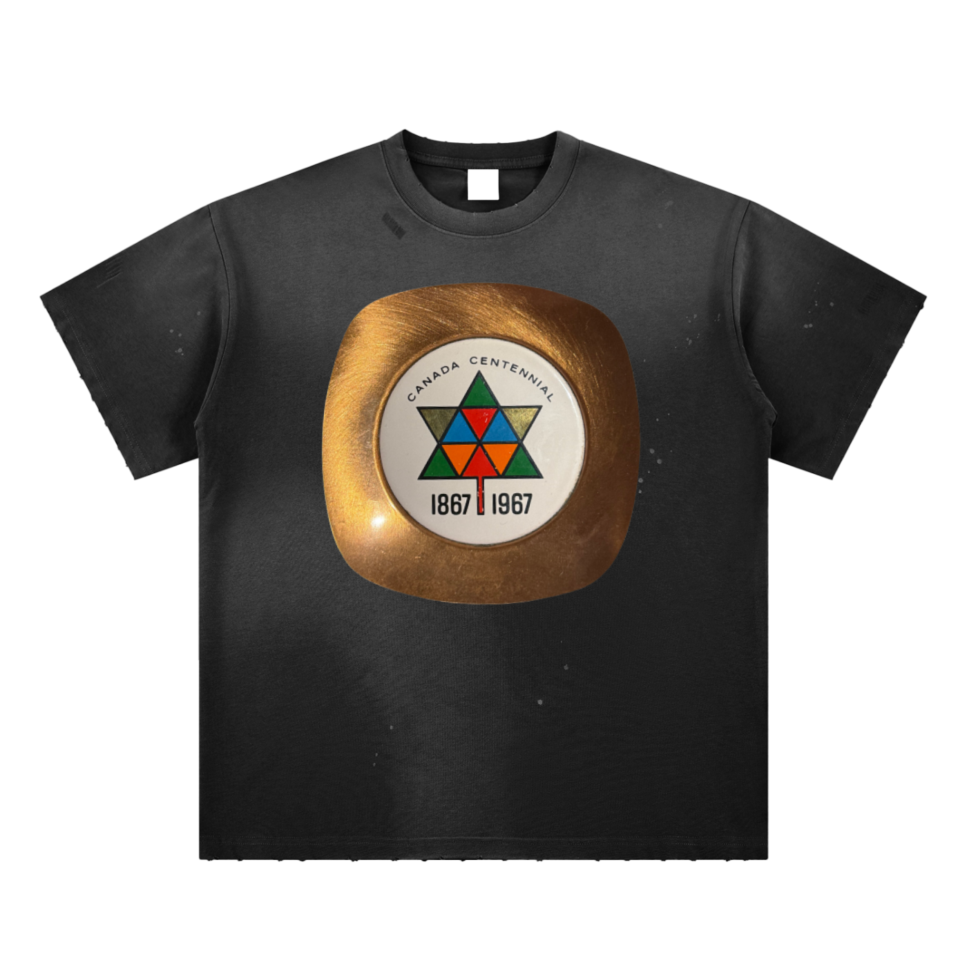 Canada Centennial- Hand-Frayed Sunfade Paint Splatter T-Shirt