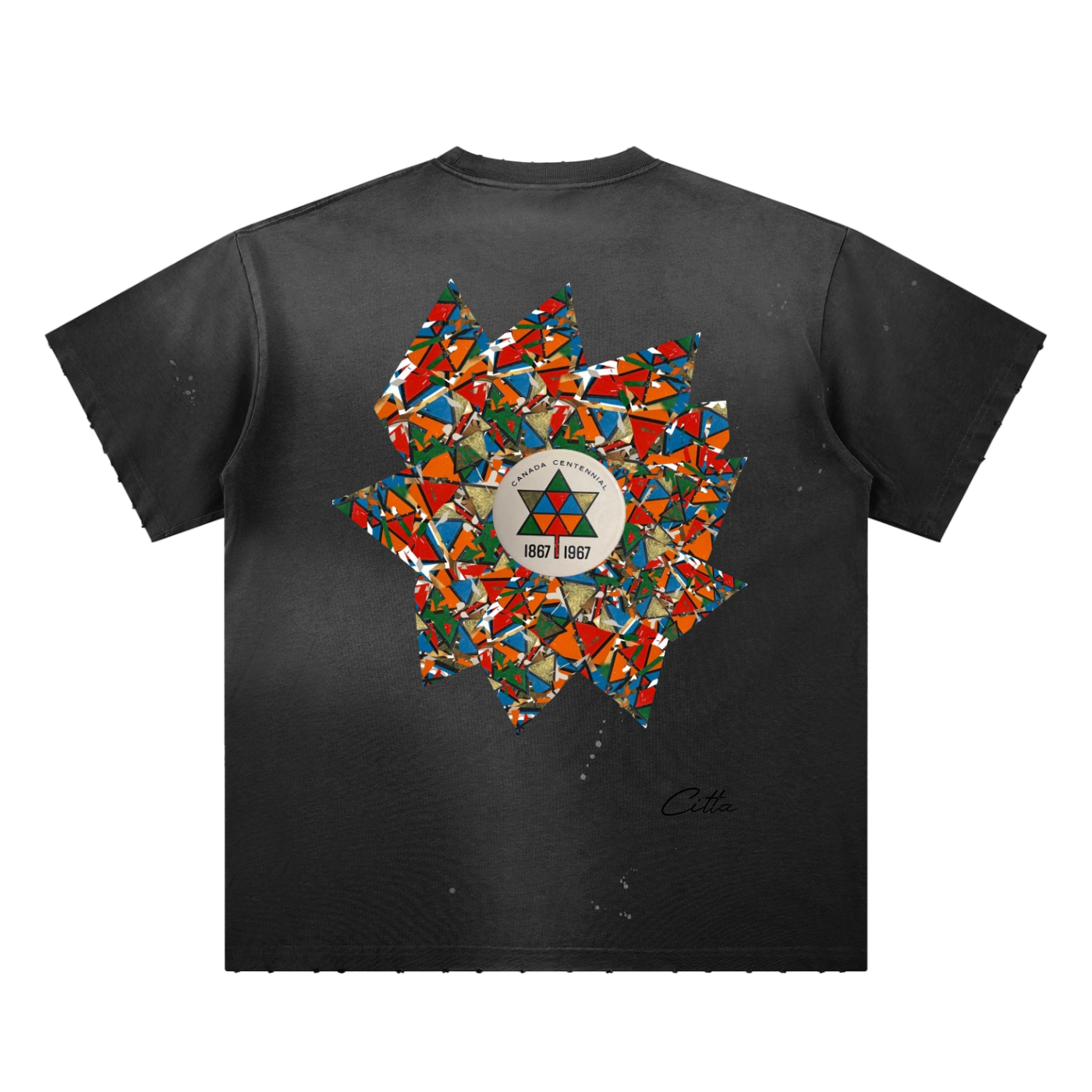 Canada Centennial- Hand-Frayed Sunfade Paint Splatter T-Shirt